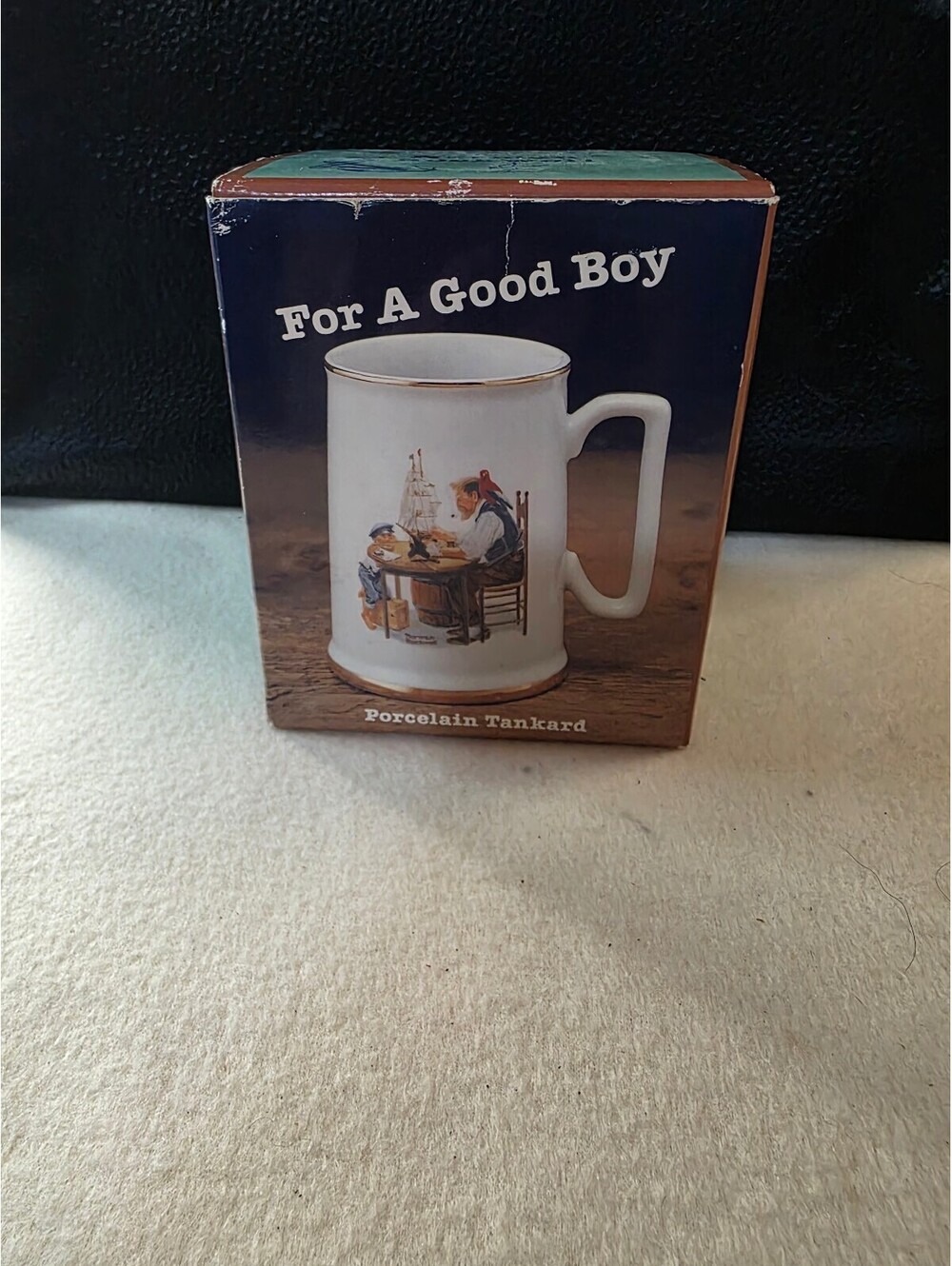 Vintage 1984 Norman Rockwell For a Good Boy Porcelain Tankard Mug New in Box